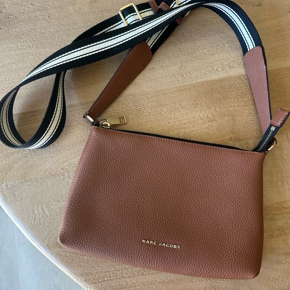 Marc Jacobs Brown Pebbled Leather Crossbody with Black & White Strap